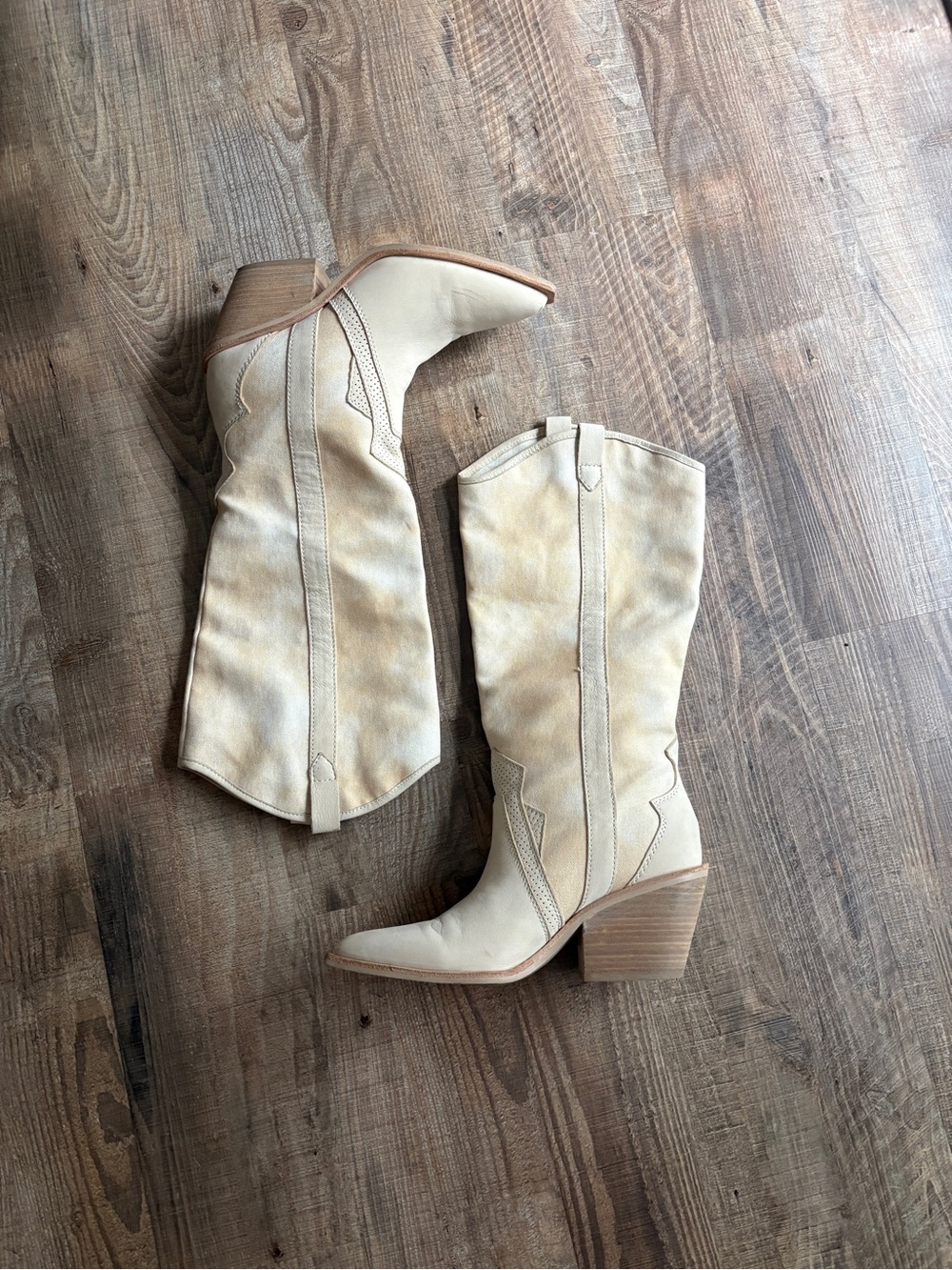 Dolce Vita Cream Western Mid-Calf Leather Boots